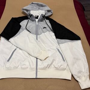 Nike Men's Windrunner Lined Full Zip Hooded Mens LG White Grey Black Windbreaker